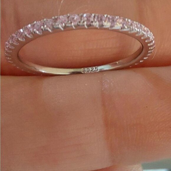 925 Sterling Silver Pink Wedding Band Ring - Picture 6 of 6